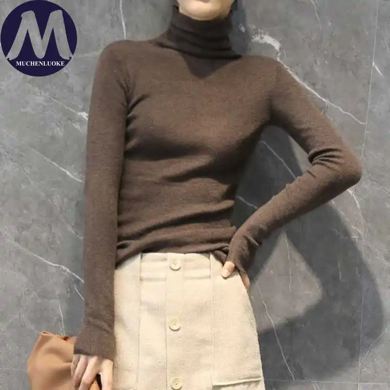 Sweater for Woman Autumn Winter Elegant High Necked Knitted Thin SweaterFashionable Slim Fit High Stretch Keep Warm Pullovers