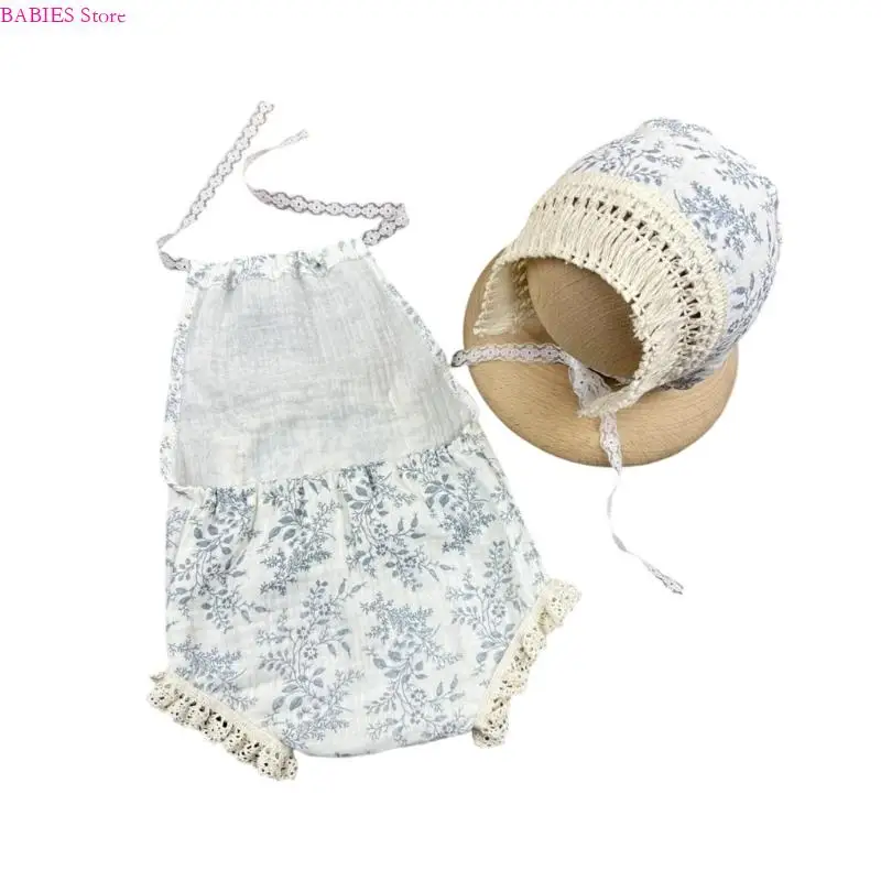 C9GB دعائم التصوير الفوتوغرافي للأطفال حديثي الولادة ملابس التصوير الفوتوغرافي وقبعة وملابس رومبير من الدانتيل للأطفال الصغار #4