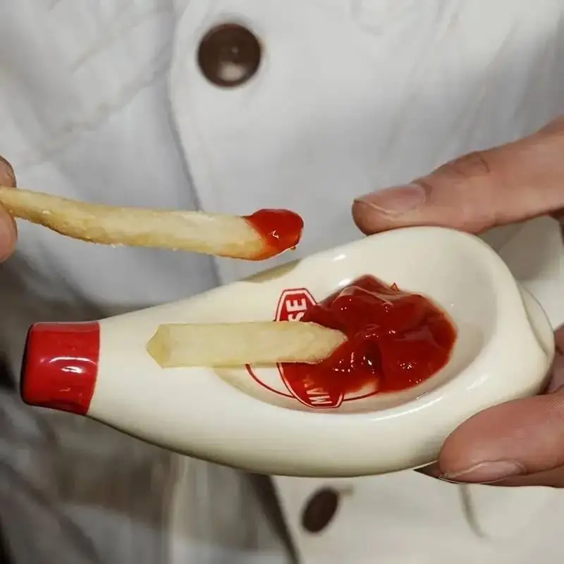 〔20E〕 | Juego de 4 Cuencos Creativos para Salsas (Ketchup, Mostaza, Mayonesa, Mostaza Dijon), Platos Modernos para Salsas de Cocina para Uso en el Hogar y Fiestas