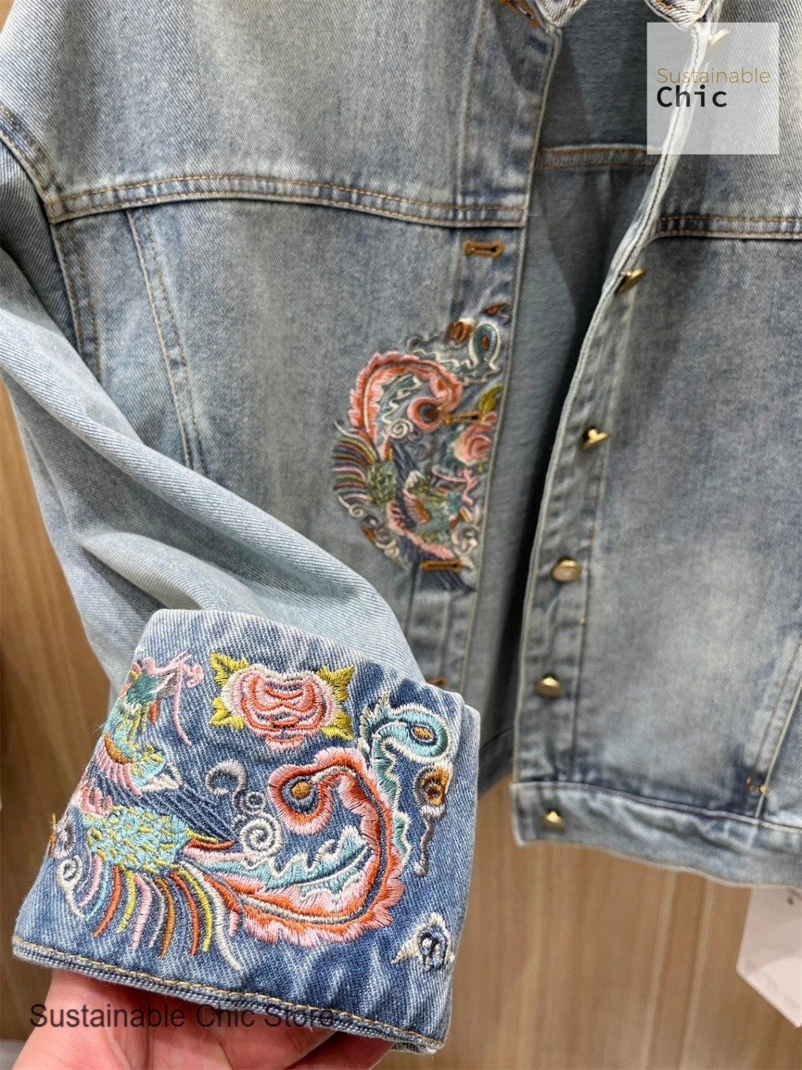 Chinese folk style embroidery buckle design short denim jacket women's spring and autumn new single-breasted retro casual jacket