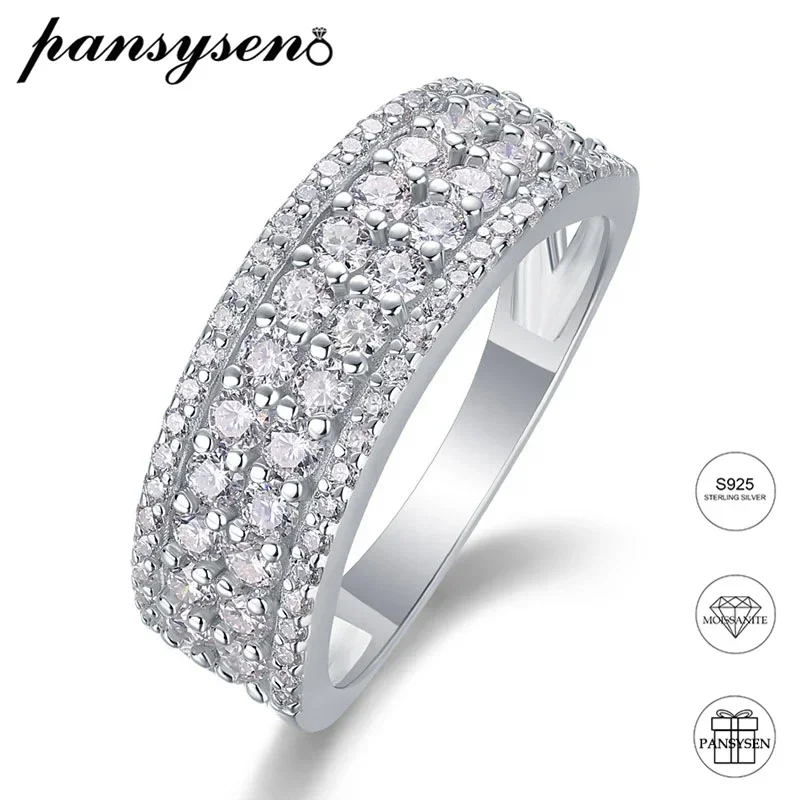 

PANSYSEN 100% 925 Sterling Silver 2MM Full Moissanite D Color VVS1 Real Moissanite Ring Wedding Bands for Women Fine Jewelry