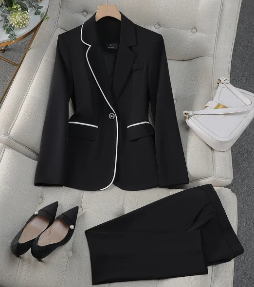 New‑style White High‑end Professional Long‑sleeved Blazer and Dress Two‑piece Set for Women, Stylish & Elegant