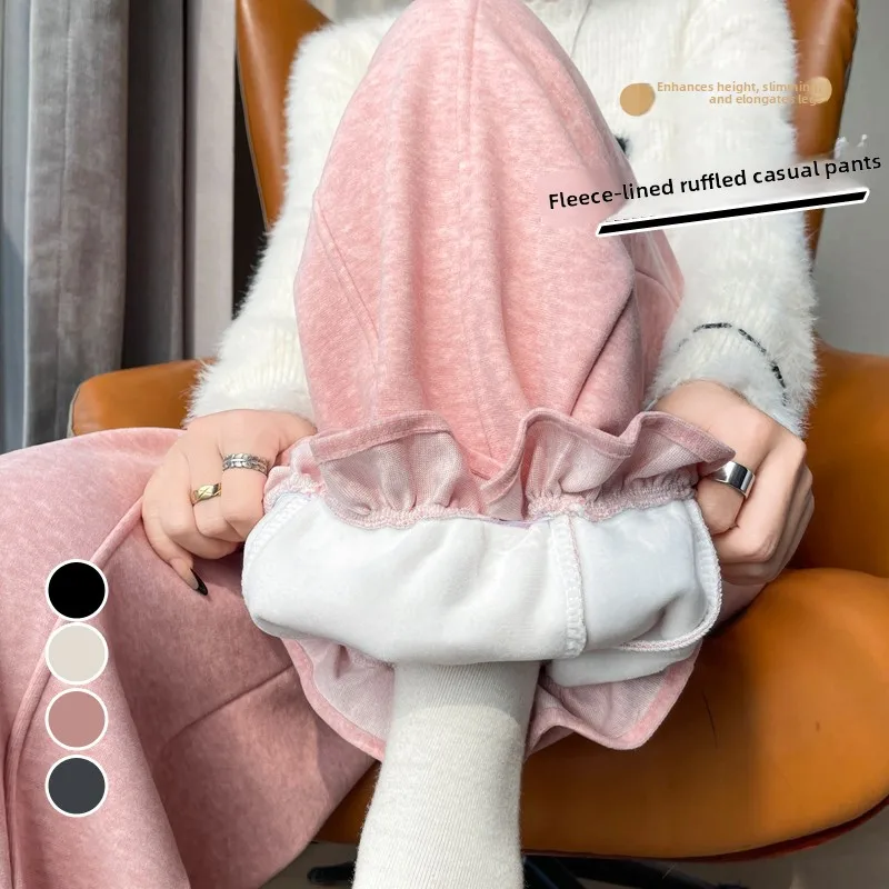 가을 겨울 신상 슬림핏 양가죽 블루머 팬츠 9부 캐주얼 팬츠 만능 코디 스트레이트 레그 팬츠