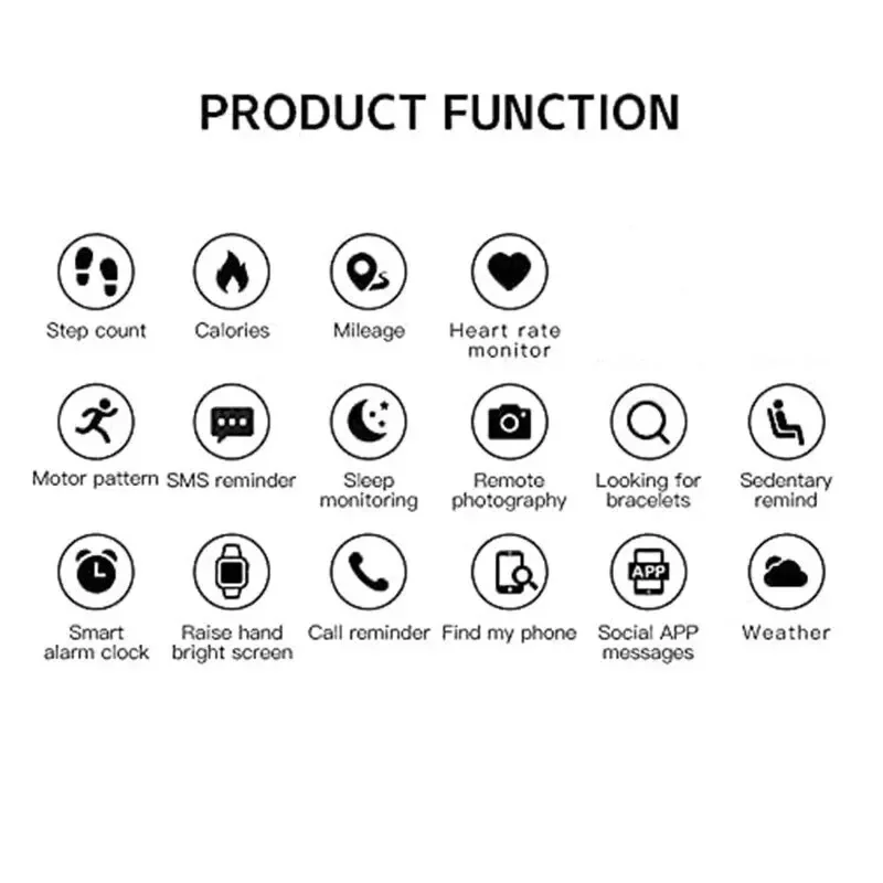 Smart Watch Fitness Bracelet Sport Pedometer Control Music BT Connection Clock Alarm Weather Message Smartwatch FD68S Y56