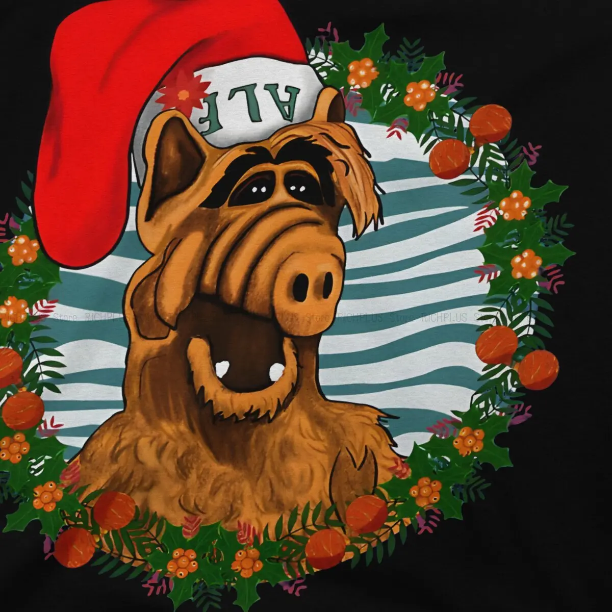 ALF The Animated Series Newest TShirt for Men Christmas Time Alf The Santa Round Neck Polyester T Shirt Hip Hop Birthday Gifts