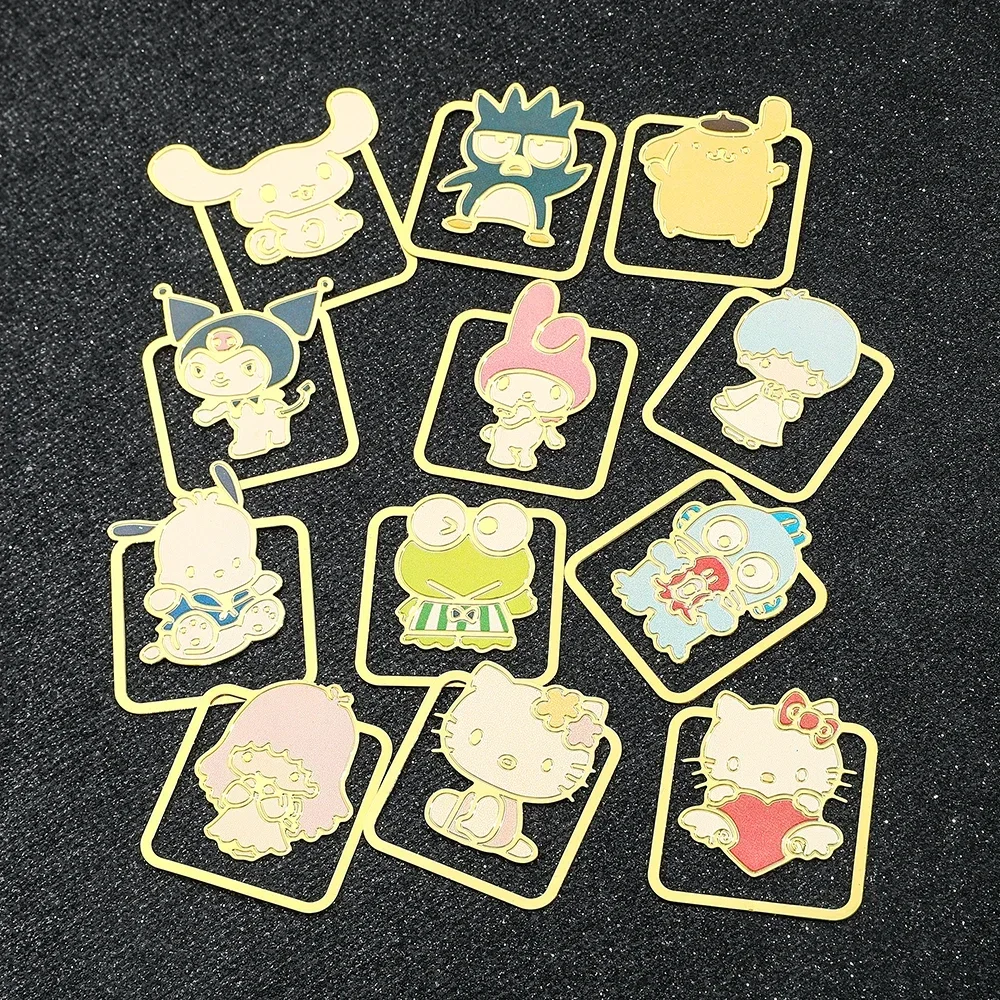 Полые металлические закладки в стиле аниме Sanrio Hello Kitty Cinnamoroll Kuromi, канцелярские принадлежности, маркер для страниц для мальчиков и девочек, металлическая закладка