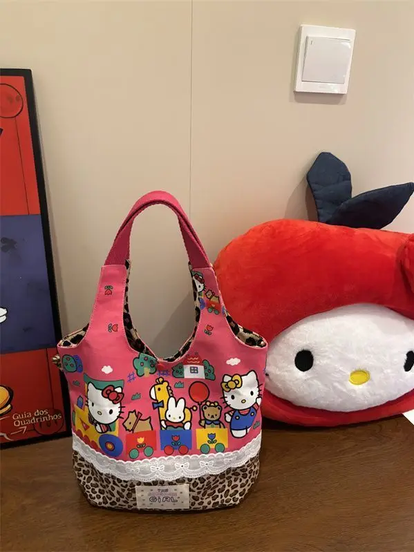 

Sanrio Hello Kitty Canvas Tote Bag Cartoon Cute Kitty Commuter Shopping Lunch Bag Student Girly Heart Casual Handbag