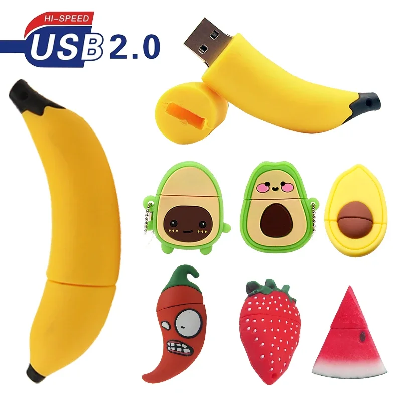 

Cartoon Fruit USB Flash Drive 32GB Cute Pendrives 2.0 U Disk 4GB 8GB 16GB Cle Memory Sticks Real Capacity 64GB Funny Gifts 128GB