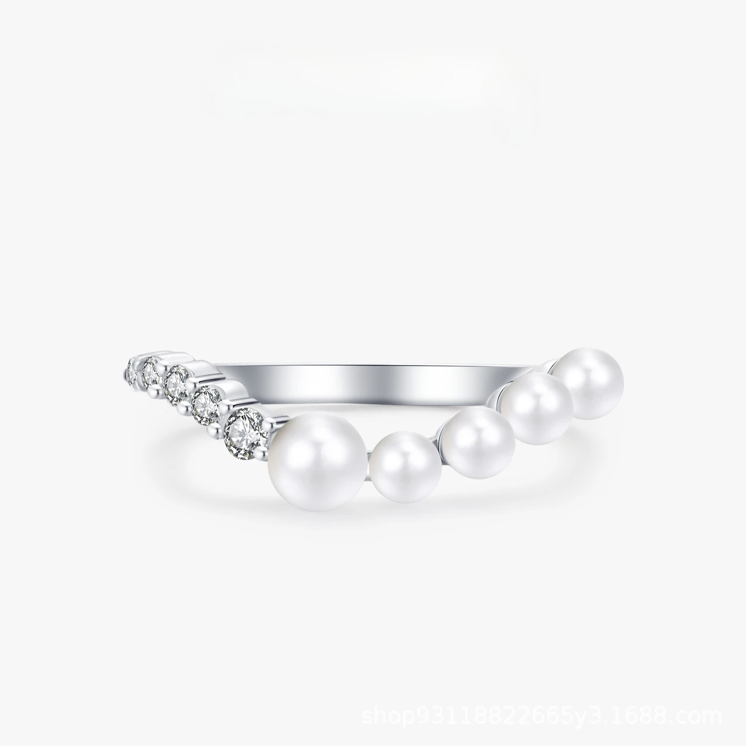 Fashionable and Versatile S925 Women's Sterling Silver Ring, Luxurious European and American Style Set with Diamonds and Pearls