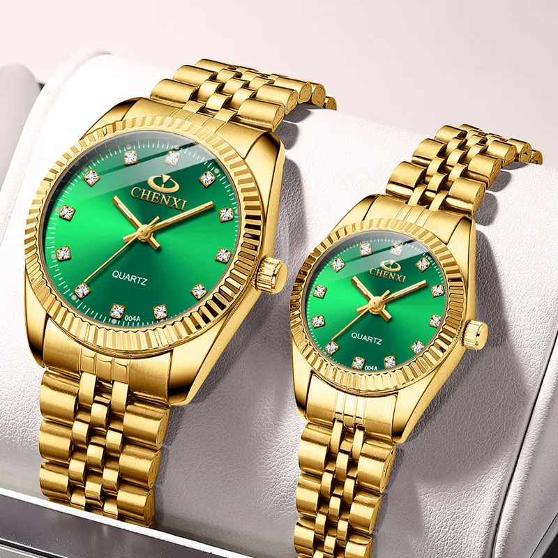 Reloj de cuarzo con esfera grande para hombre y mujer, cronógrafo de negocios resistente al agua con diamantes de agua, pulsera de acero, regalo