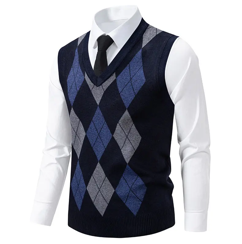 6-Farbige Herren-Strickweste, Lässiger Ärmelloser Pullover mit V-Ausschnitt, Strickstoff, Business-Casual Bürokleidung für Männer – Detail 3