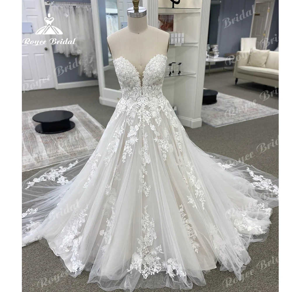 

Roycebridal Off Shoulder Boho Lace Appliques Wedding Dress for Women 2024 Sweetheart Neck Bridal Gown vestido de noiva simples