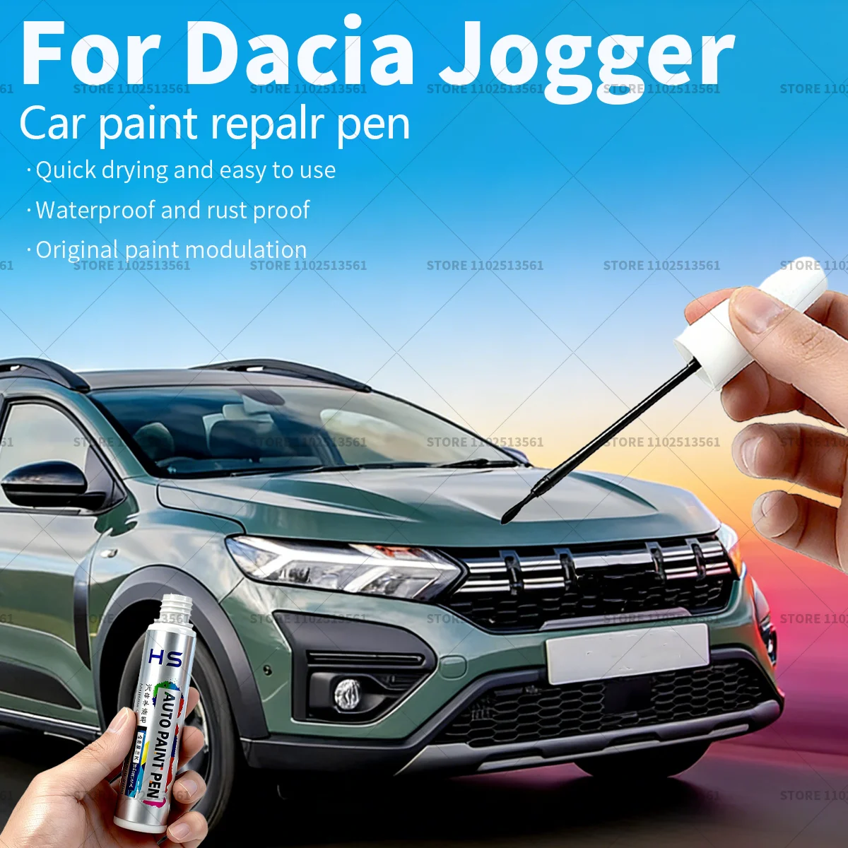 Pluma reparadora de pintura de coche, accesorios de reparación de arañazos, negro, pera, azul, cedro, verde, polvoriento, caqui, glaciar blanco para Dacia Jogger
