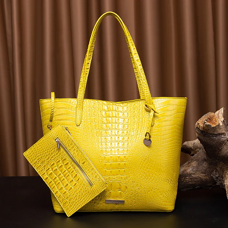 Alirattan New Commuter Bag Crocodile Pattern Tote Bags for Women,Fashion Design Female Vintage PU Leather Shoulder Crossbody Bag