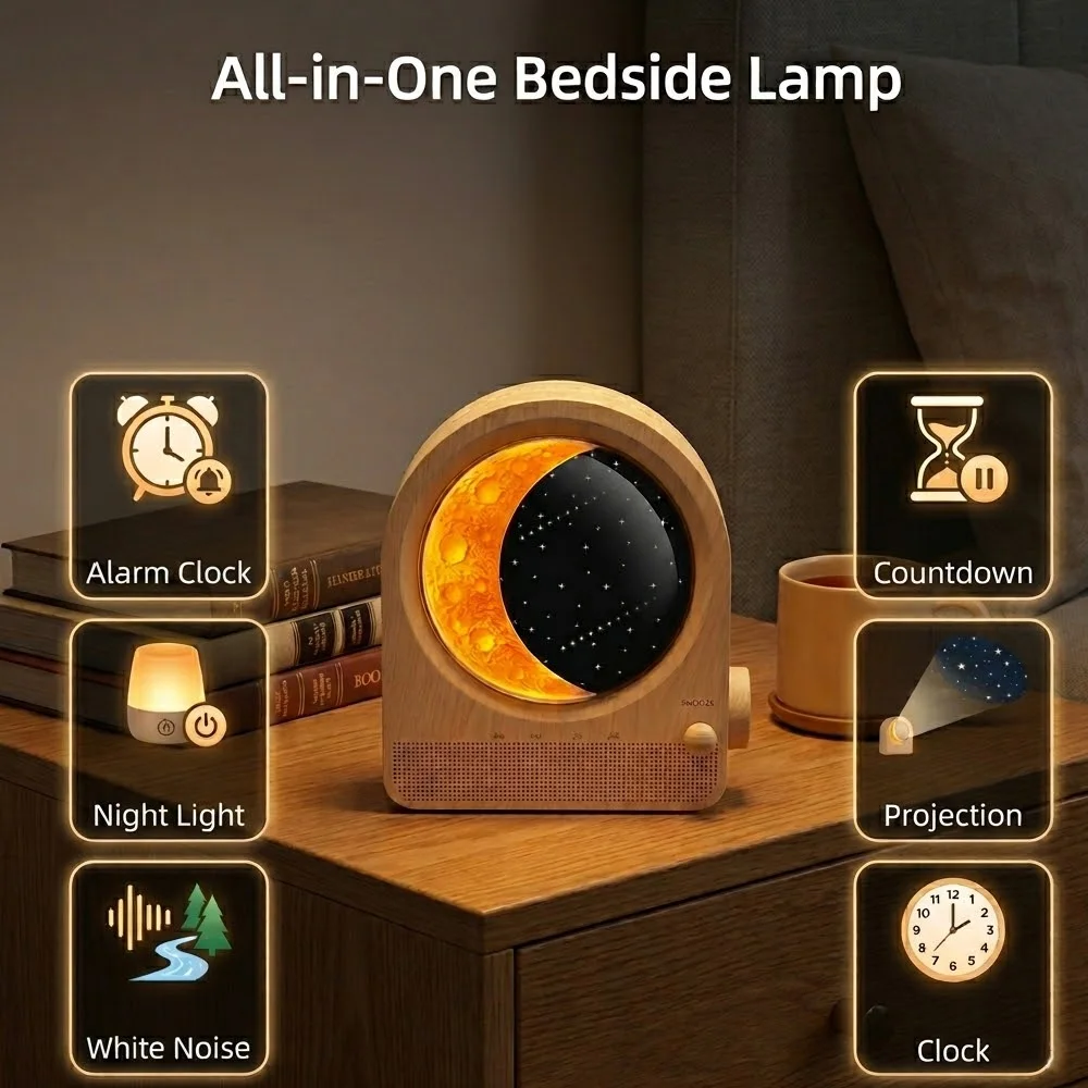 Sunrise Alarm Clock Moon Light – Night Sky Meteor Effect, White Noise Sleep Machine, USB Power Night Light, Bedroom Decor & Gift