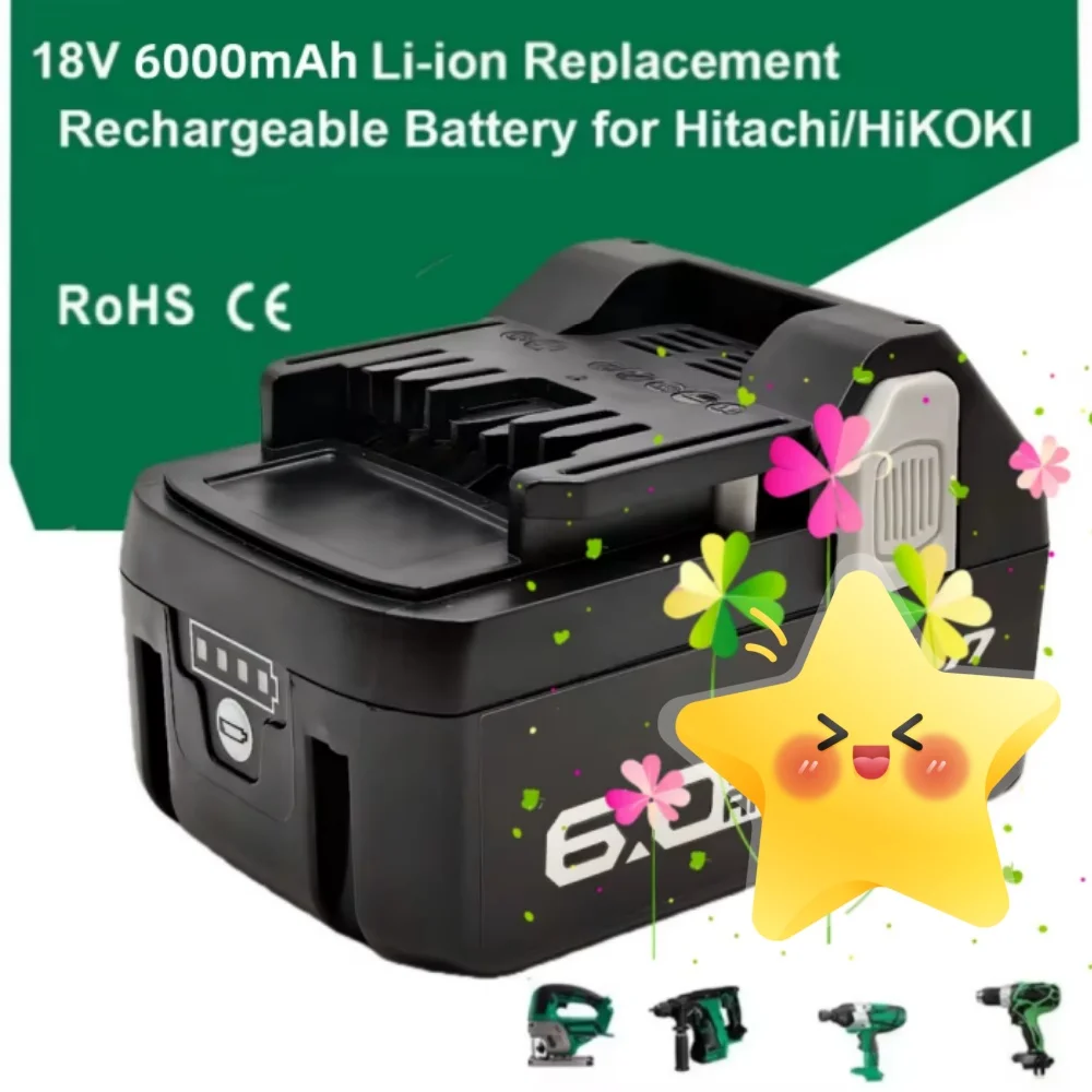 18V Power Tools Li-ion Battery 6000mAh High Capacity Replacement for Hitachi/HiKOKI BSL1830 BSL1850 BSL1860 BCL1815 EBM1830 BSL1