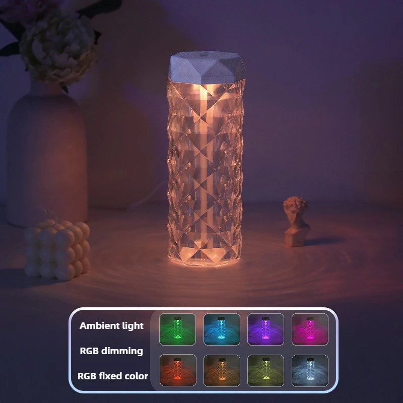 16 Colors LED Crystal Table Ambient Air Humidifier Projector Touch Romantic Diamond Atmosphere Light USB Night Light for Bedroom