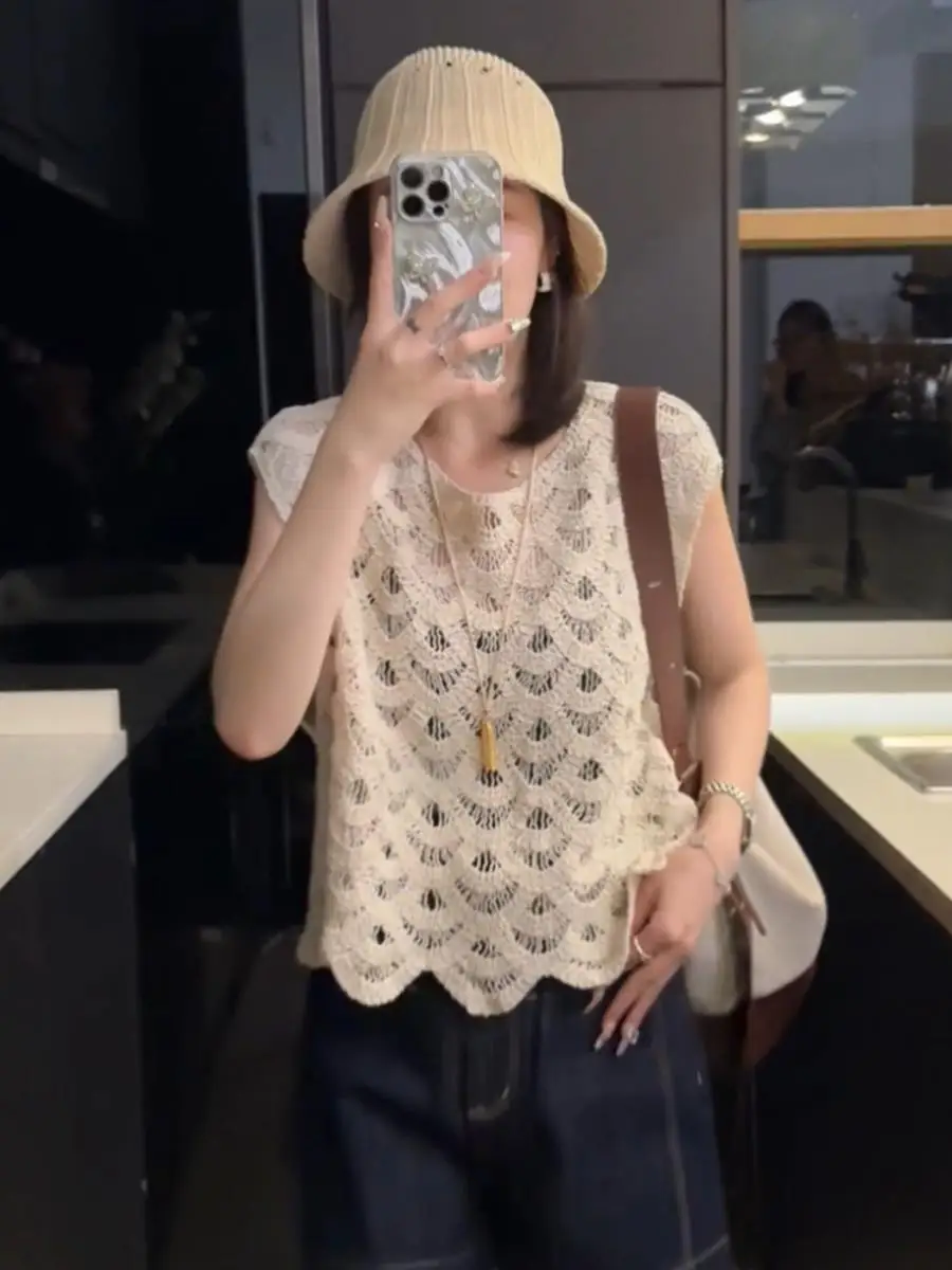 

Корейский свободный вязаный жилет без рукавов, женский летний новый простой вариант, свободный топ, корейская версия, прямая трубка