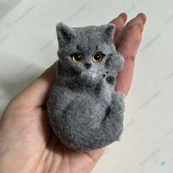 Lying Kitty Cat Taba Squishy Silicone Fuzzy Kitten Handmade Mushy Cat Squeeze Toy Mochi Toy Hand Relax Stress Release Gift Toy