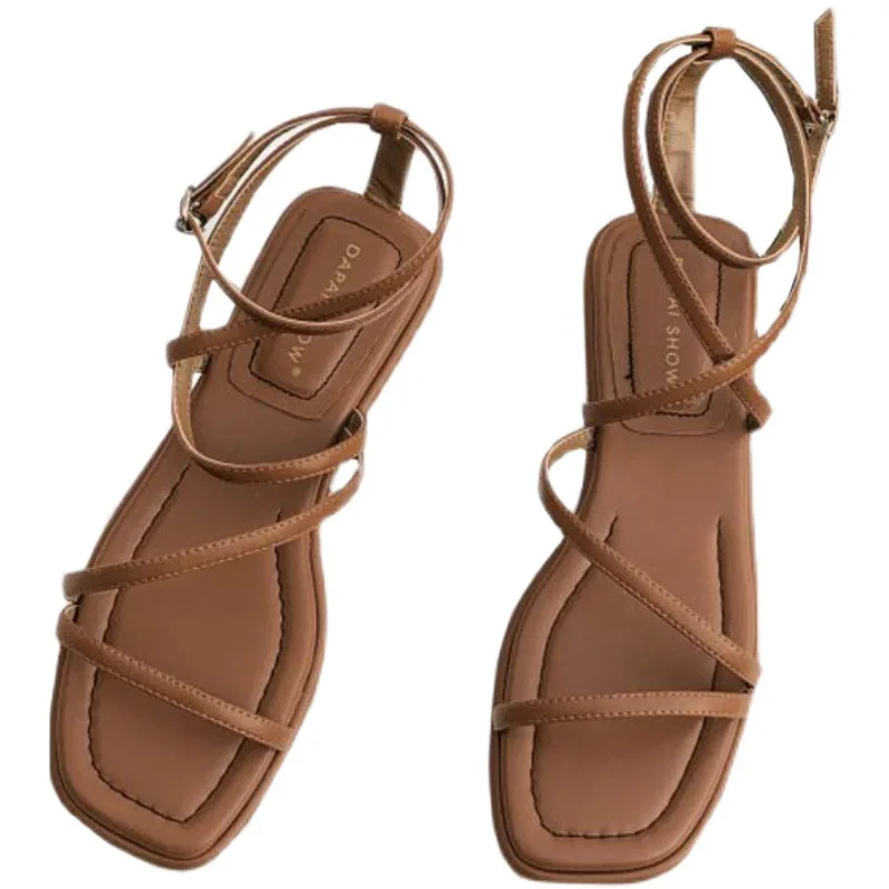Fashion Womens Shoes 2024 Flat Sandals Summer Heels All-Match Soft Suit Female Beige Luxury Without Low New Girls Clear Comfort