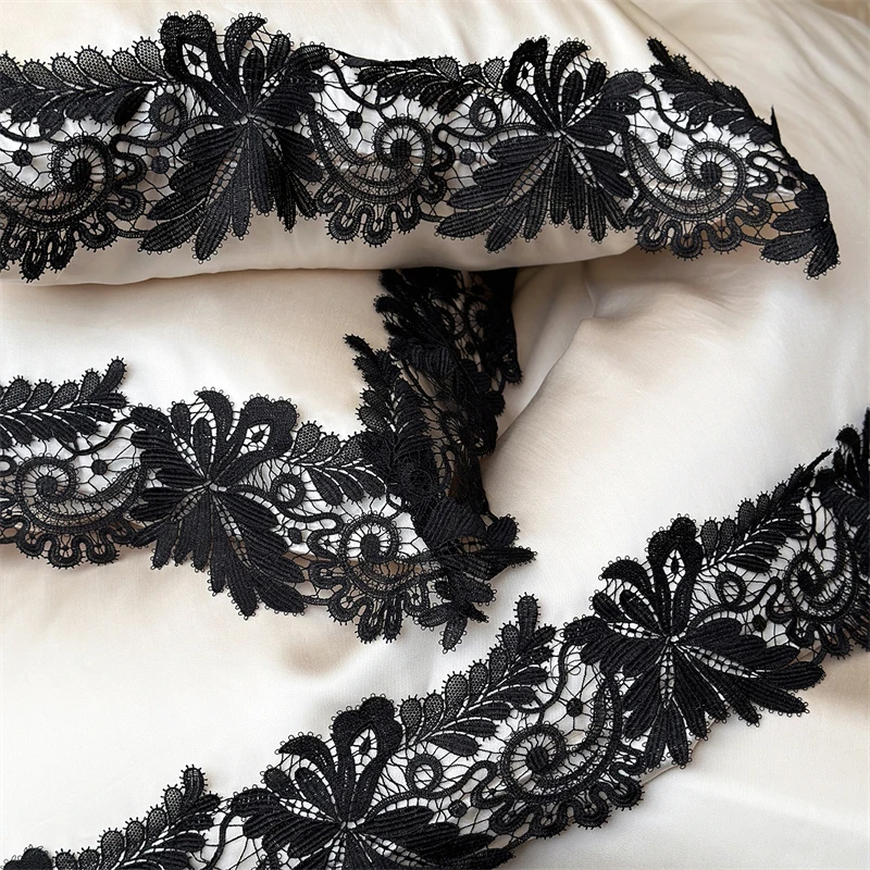 Vintage Black Lace Trim Lyocell Luxury Bedding Set 4Pcs Soft Silky Cooling Duvet Cover Set Queen King Size Bed Sheet Pillowcases view 5