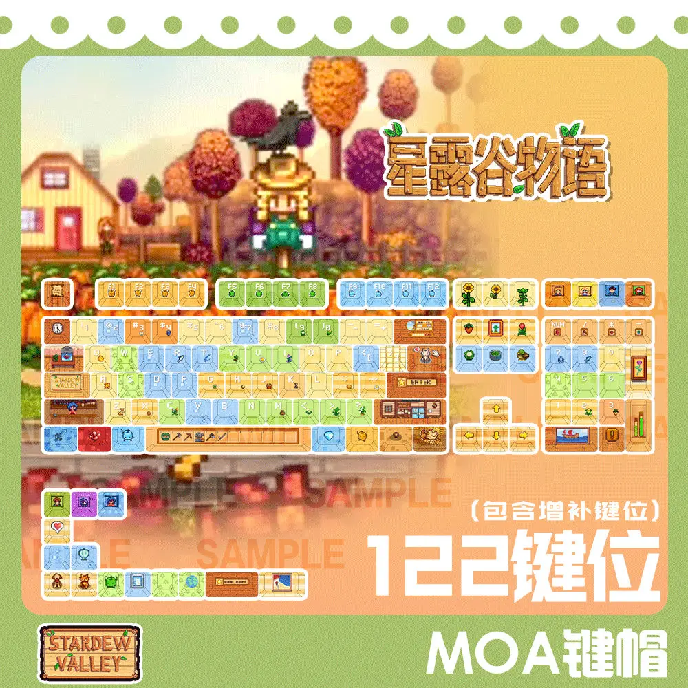 122 Keys Pixel Star Dew Valley Key Cap Game Keycaps PBT Keycap Chreey Keycaps Dye-sub Mechanical Keyboard Caps for 64/68/71/108