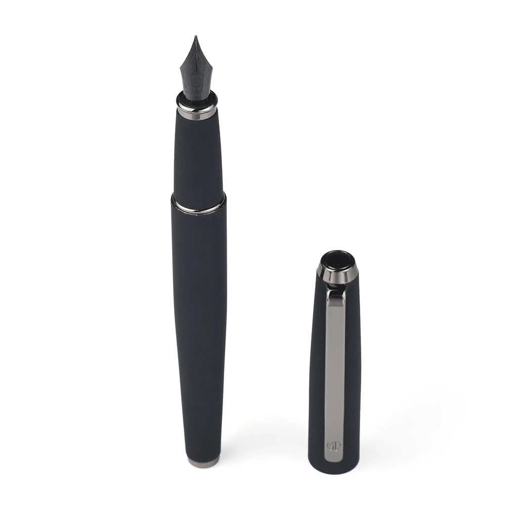 HongDian 517D Matte Black Full Metal Silver Clip Pens Titanium Classic ink Fountain-Pen EF F Bent Nib Pens School Office gifts