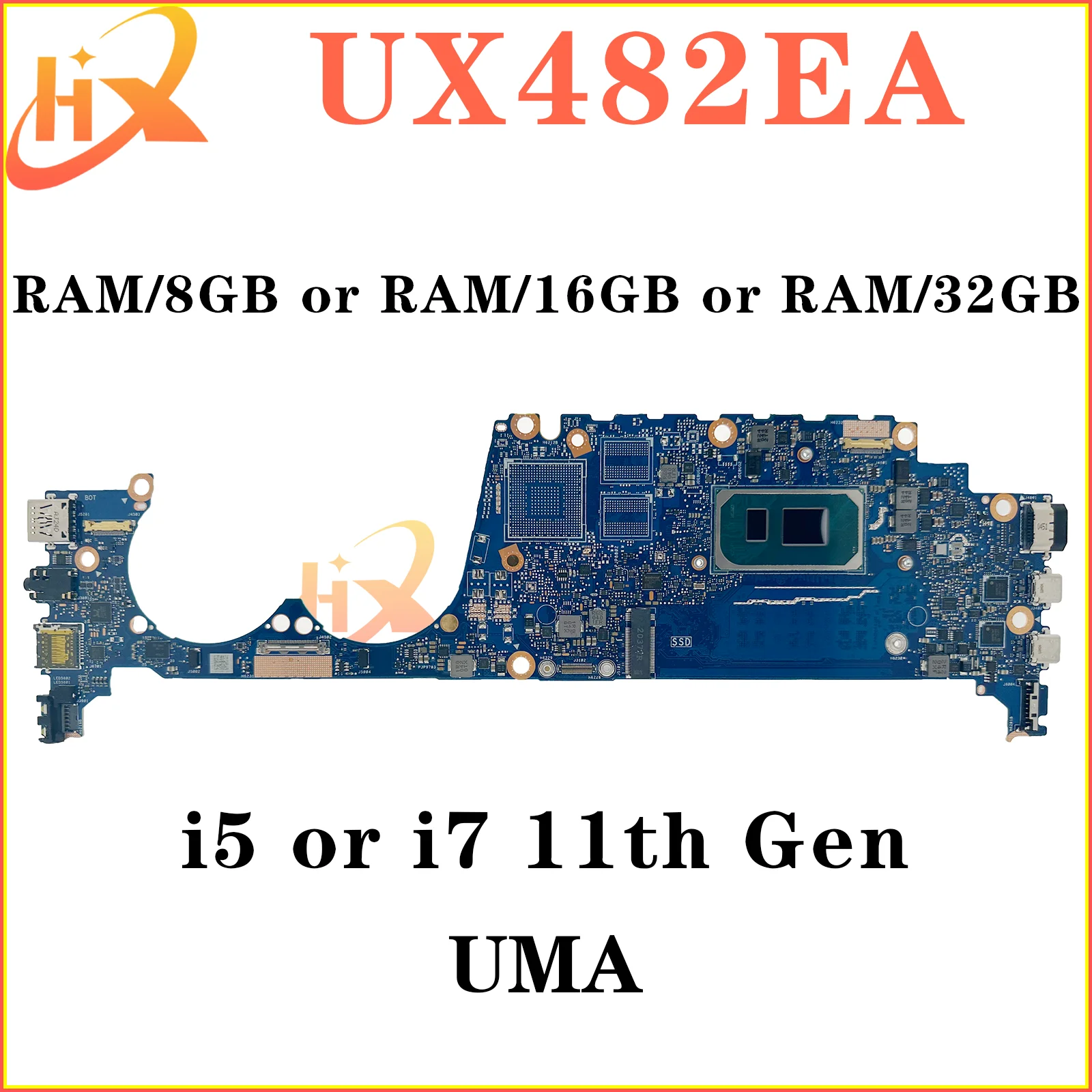 Imagem -02 - Placa-mãe do Portátil para Asus Ux482eg Ux482ea Ux482egr Ux482ear Ux482e Be482e Bx482e i5 i7 11o Geração Ram8g 16g 32g