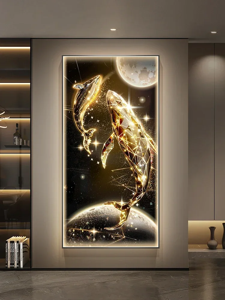 LED mural lamp whale entrance decorative painting lamp modern luxury hanging painting corridor vertical version home wall lamp