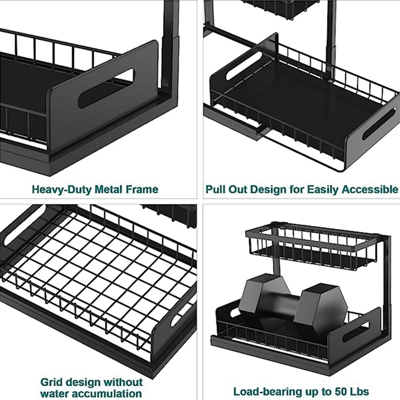 Sink Organizer, Pull Out Cabinet Organizer 2-Tier Sliding Shelf Multi-Use For Under Kitchen Sink Organizers And Storage