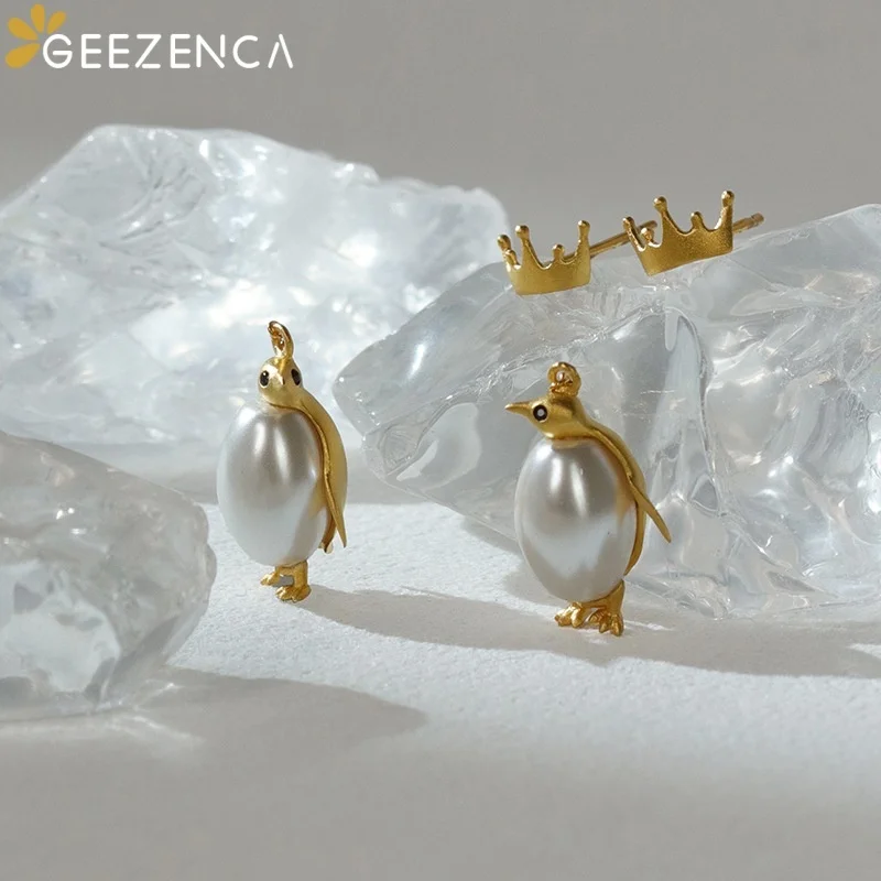 925 Sterling Silver Pearl Emperor Penguin Dangle Earrings