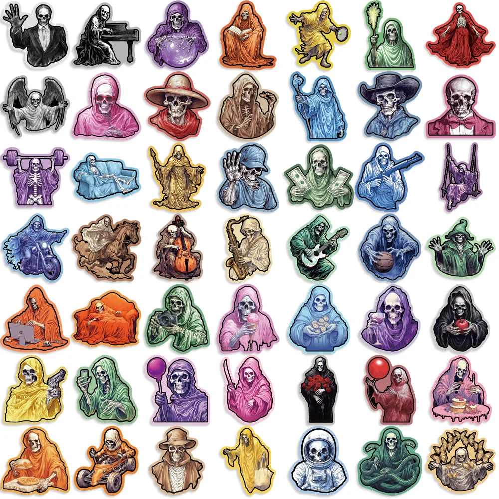 50Pcs Funny Colorful Skull Stickers Cool Skeleton DIY Stickers Scrapbooking Phone Luggage Skateboard Waterproof Decals
