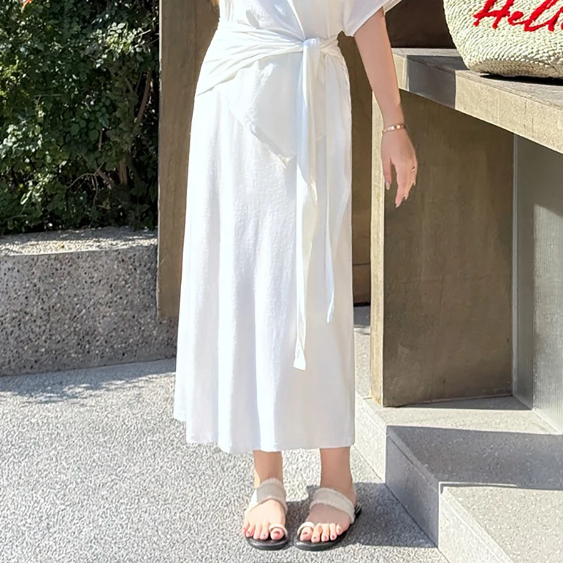 

XXXXL Fashion Plus Size Woman Clothing Skirt Premium Greek Thin Drawstring Waist Back Slit A-Line Bottoms Spring Summer 9480