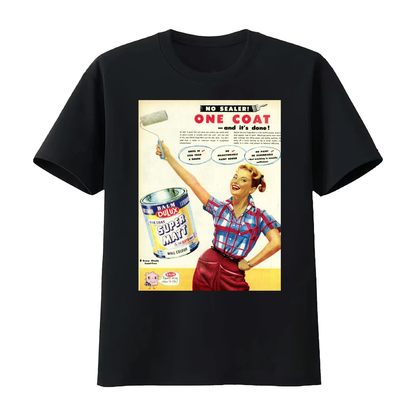 1950s Dulux Paint. Retro Advert T-Shirt Summer Casual Cotton Tee Oversized Streetwear Tops Vintage Graphic Print 100% Cotton