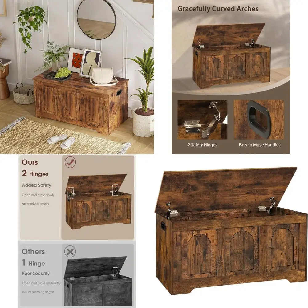 大きな素朴な木製収納チェスト、フリップトップ玄関靴ベンチ付き、39.4、組み立て簡単、リビングルーム、寝室、プレイルームに最適