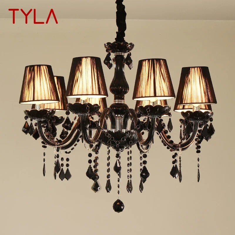 

TYLA European Style Crystal Pendant Lamp Black Candle Lamp Luxurious Living Room Restaurant Bedroom Villa Chandelier