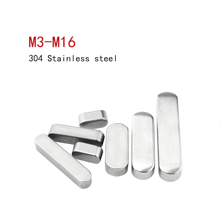 304 Stainless Steel A2 Parallel Key Circular end Drive Shaft Flat Keyway pin GB1096 M3 M4 M5 M6 M8 M10 M12 M14 M16