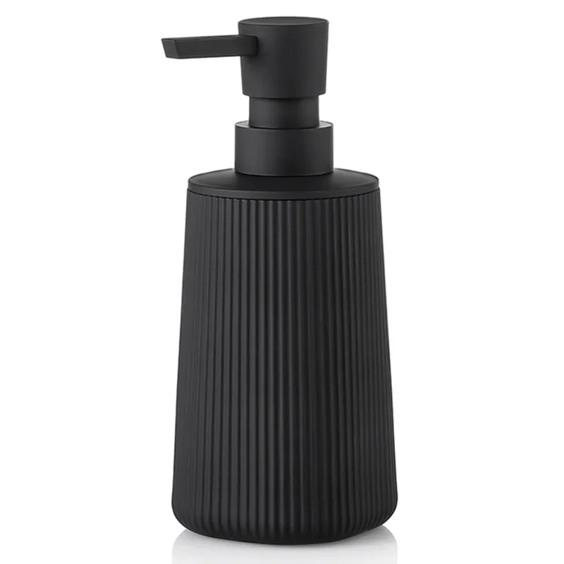 Hand Soap Dispenser for Bathroom and Kitchen, Modern Farmhouse Striped Style Plastic Matte Black