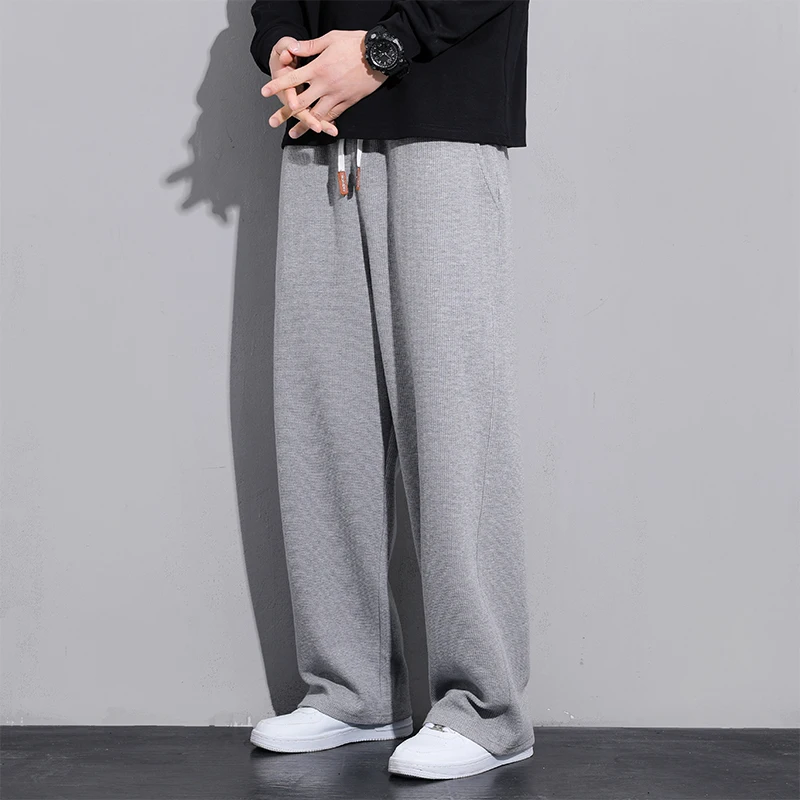 

Men's Sweatpants Spring Waffle Straight Pant Large Size Men's Loose Solid Color Casual Pants Street Sweatpants Jogging Pants