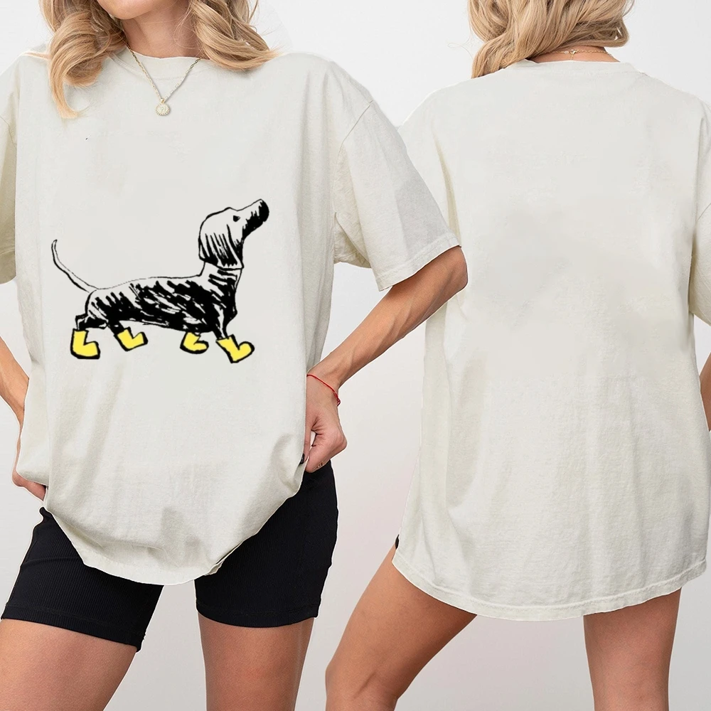 

Женская хлопковая футболка большого размера с очаровательным принтом в виде таксы для повседневной носкиY2K, винтажная удобная летняя одежда, свободный стиль