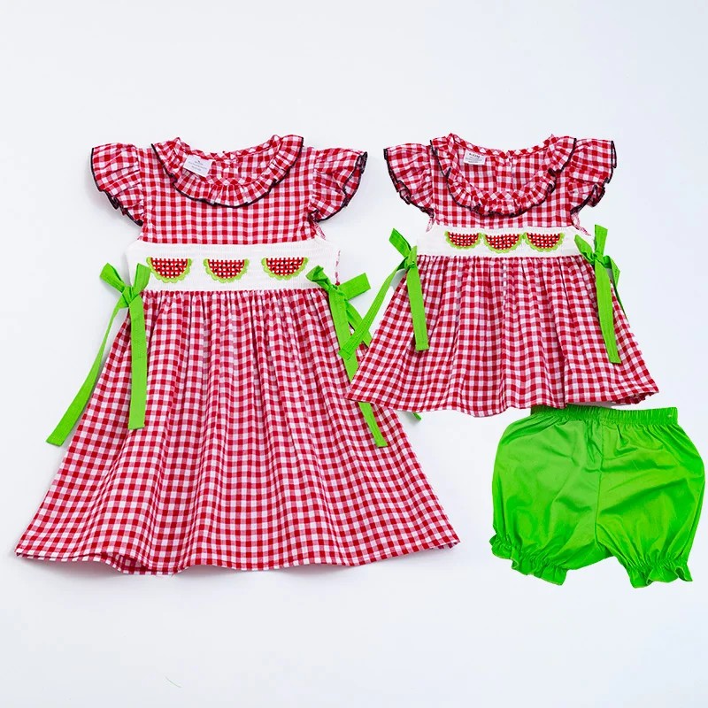 Girlymax Baby Girls Summer Plaid Ruffle Dress Baby Tops Green Shorts Two Piecec Outfit Set