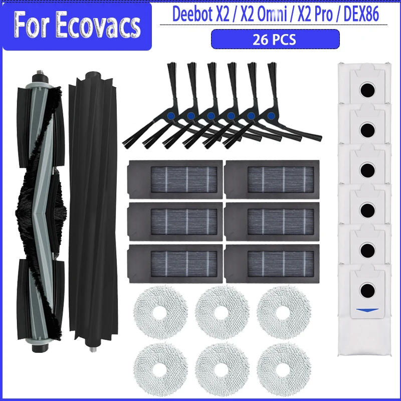 فلتر HEPA لـ Ecovacs Deebot ، فرشاة جانبية دوارة ، ممسحة ، كيس غبار ، أجزاء وملحقات ، X2 ، Omni ، X2 Pro ، X2 Pro Plus