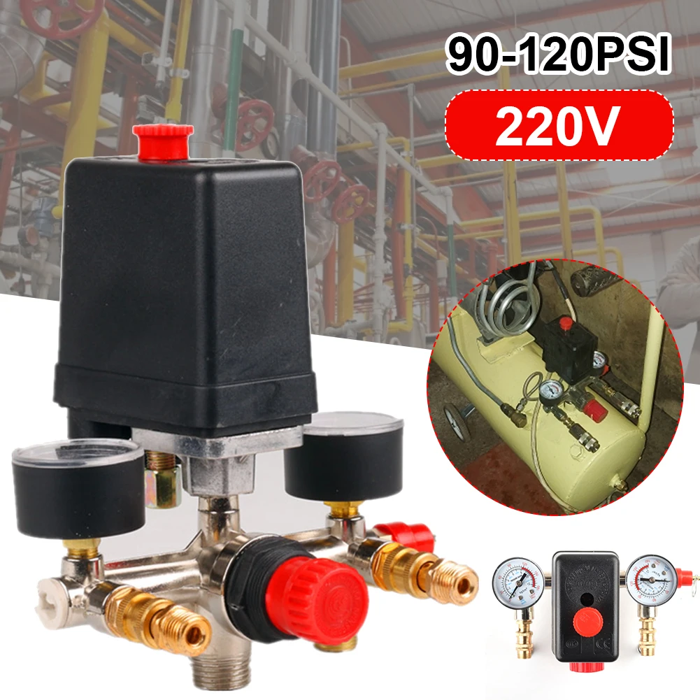 Air Compressor Pump Pressure Switch Manifold Regulator Control Valve with Quick Connector Gauges Easy to Install and Remove