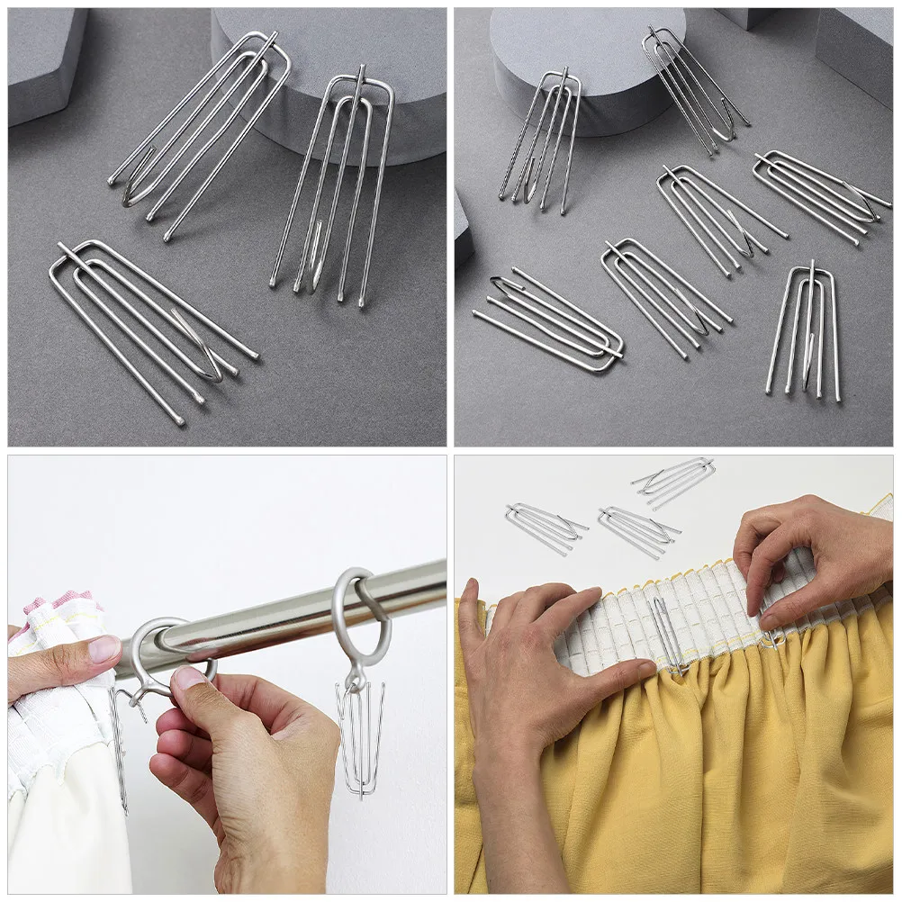 50Pcs Curtain Hooks Stainless Steel Pleated Drapery Hook Set Stable 4-Prong Design Easy Install Replacement Hooks for Drapes