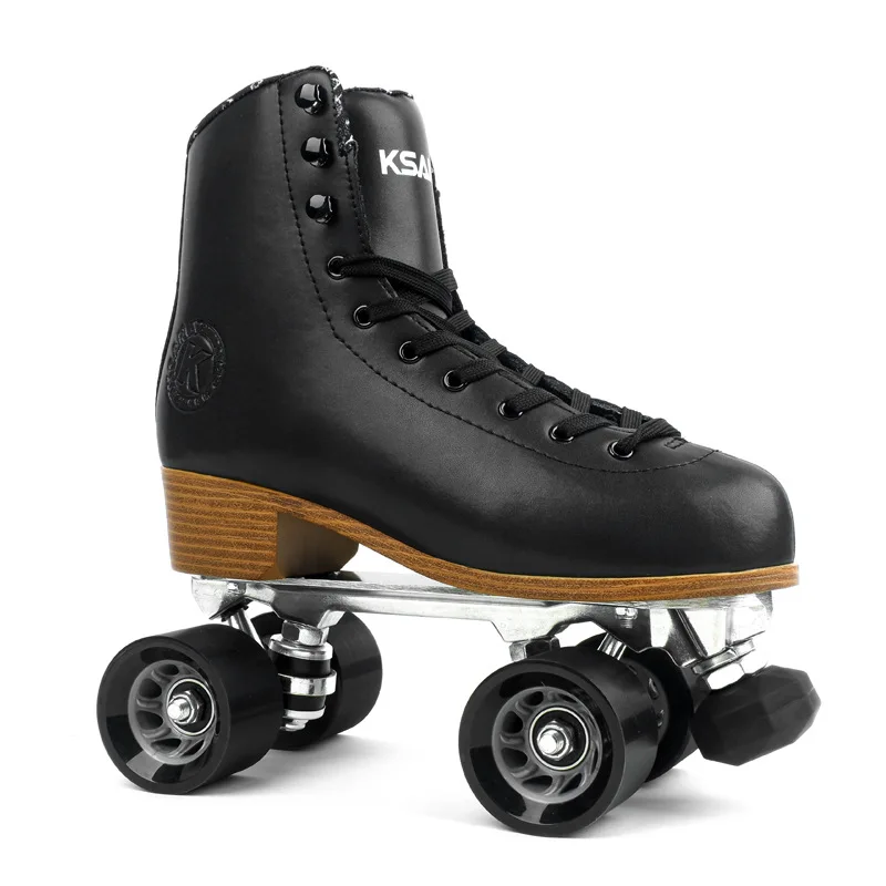 Black Quad Roller Skate Shoes Double Row 4 Wheels Skates For Women Men Outdoor Skating Sports Training Sneakers Size 38-44 2025