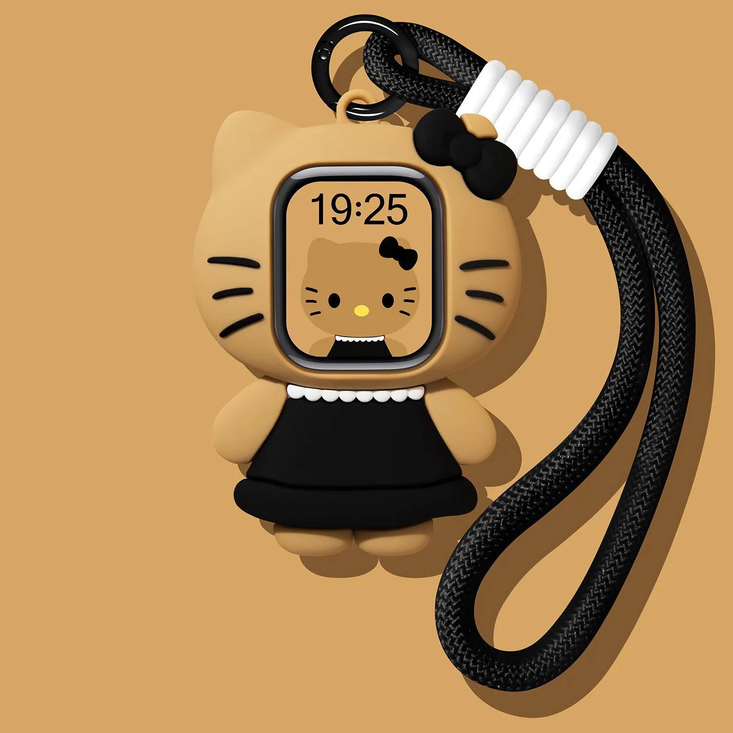 For Apple Watch S11 S10 S9 S8 SE Ultra 40 42 44 45 46 49 MM Watch Case Black Dress Cat Gift Fashion Lanyard Silicone Protective
