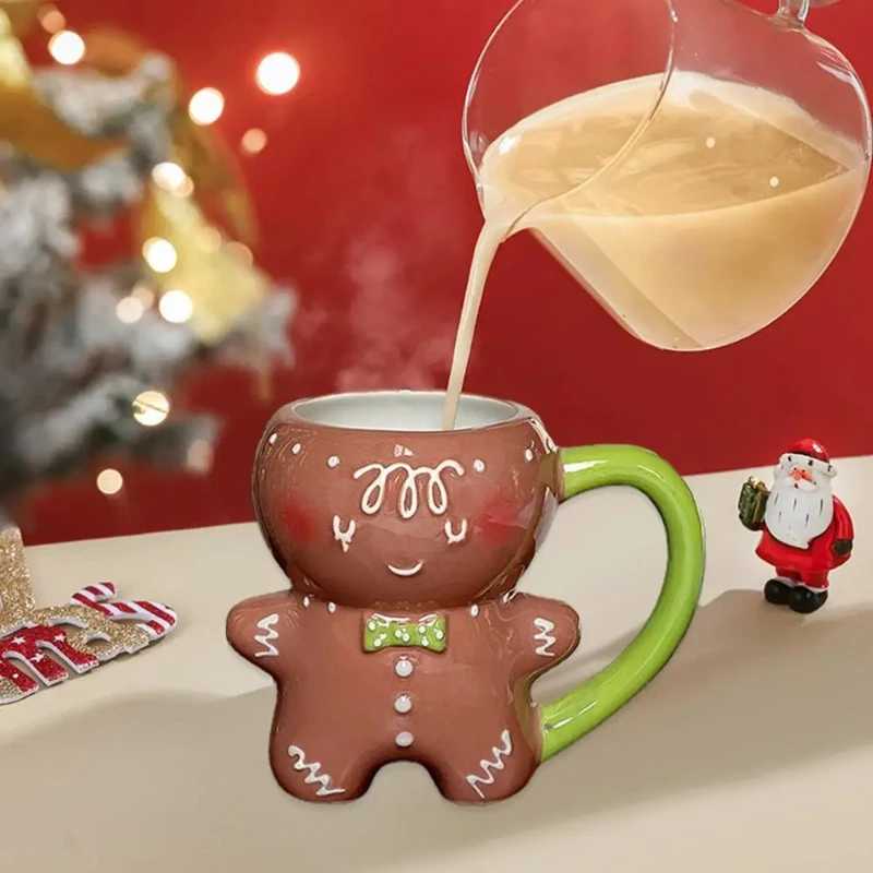 Cute Gingerbread Man Mug Kawaii Cartoon Christmas Mug Milk Coffee Water Ceramic Cups Couple Drinkware New Year Festival Presents