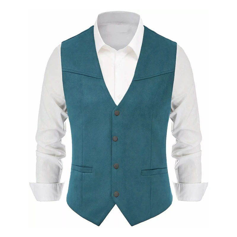 Brown Men Vest Solid Suede Leather Casual Western Cowboy Waistcoat For Wedding Party Banquet Work Men Suit Vest