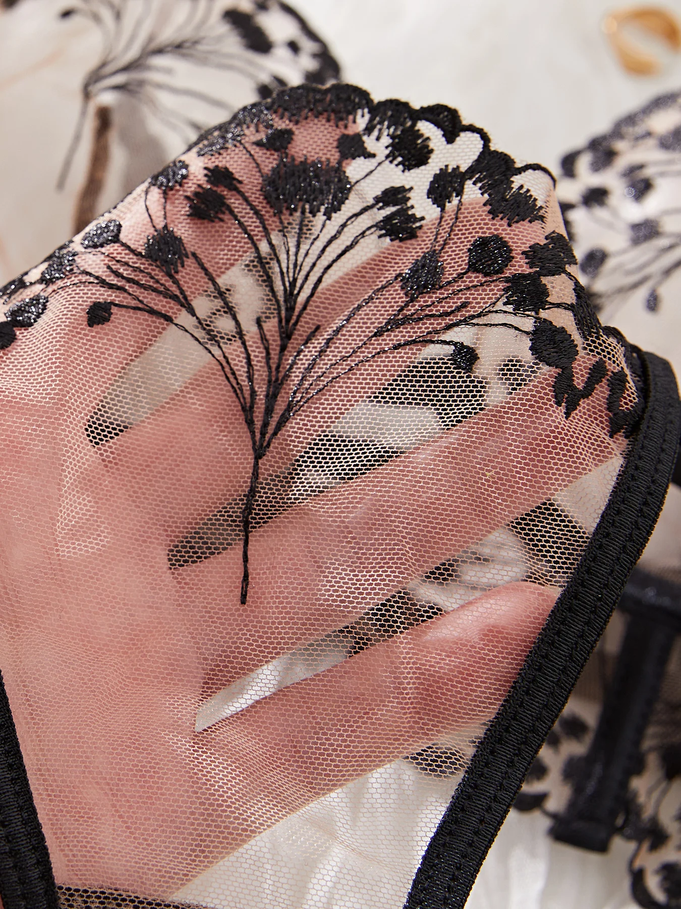 バレンタインデー レディース ブラックフォレスト ウェーブレース セクシー下着セット ロマンチックな花柄トリム バストアップ ネグリジェ 女性用