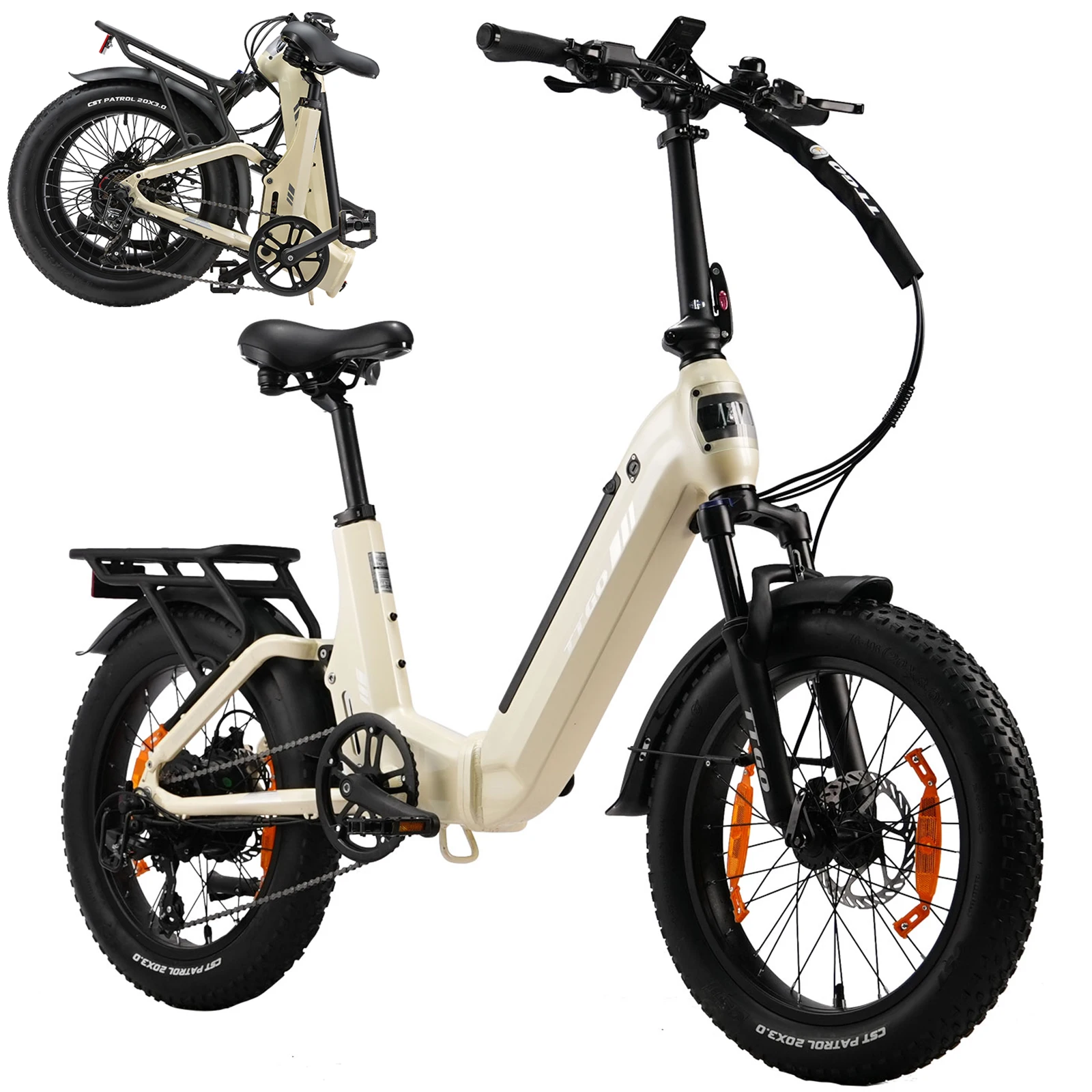 Elektrofahrrad für Erwachsene, faltbares Dirtbike, elektrisches Mountainbike, 20 Zoll × 3,0 Fat Tire, 48V 15AH Akku, Drehmomentsensor 70NM, 7-Gang, hydraulische Bremsen, Aluminiumlegierung mit